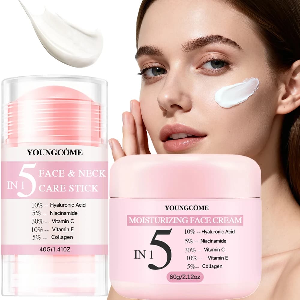 Set of 2 pieces Moisturizing set for skin care: moisturizing cream for face + stick for neck care with hyaluronic acid, niacinamide, vitamin C and E fo