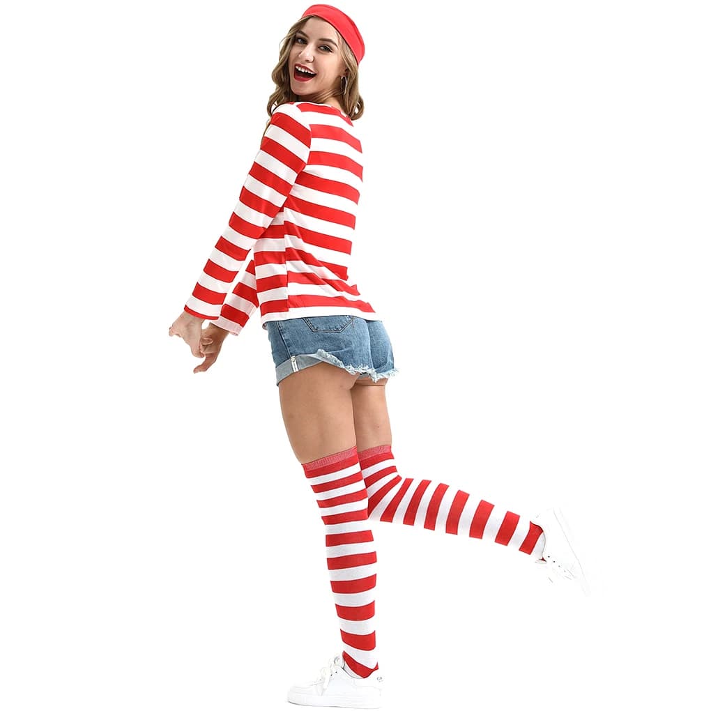 Set costume T-shirt with red striped white Socks for knitwear Eyewear with nerd XL