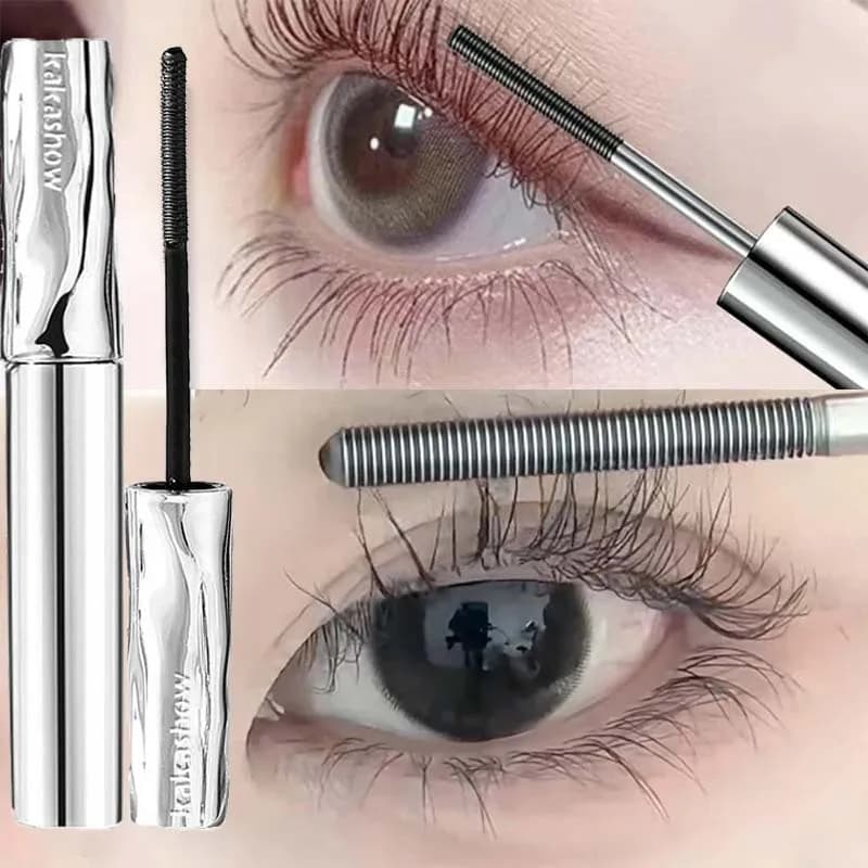 Mascara in Fibra di Seta Argentata con Pennello Ultra-Fine, Allunga le Ciglia, Impermeabile, Asciugatura Rapida, Mascara per Extension e Incurvatura delle Ciglia