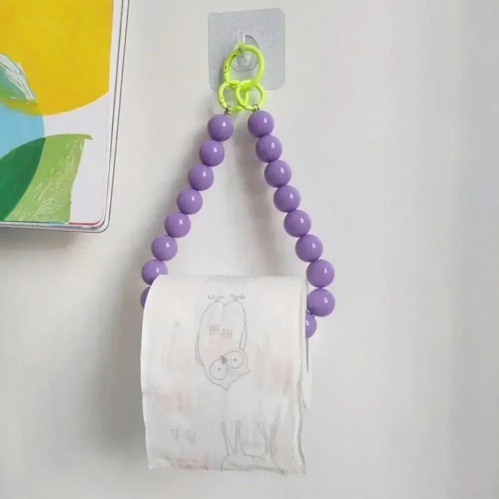 Portarotolo da appendere viola con perline, porta cellulare, organizer per la casa, accessori decorativi per il bagno
