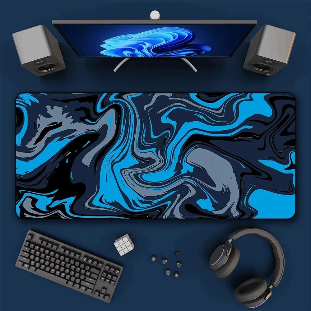 Blue Strata XXL game mouse mat, anti-slip rubber desk mat for keyboard and computer mouse