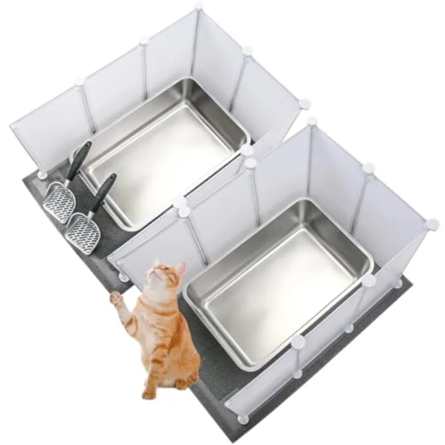 Set di 2 Lettiere Giganti Extra Large in Acciaio Inossidabile per Gatti 24 x 16 x 6 Pollici con 2 Palette Metalliche per Lettiere e 16 Palette Anti-Schizzo