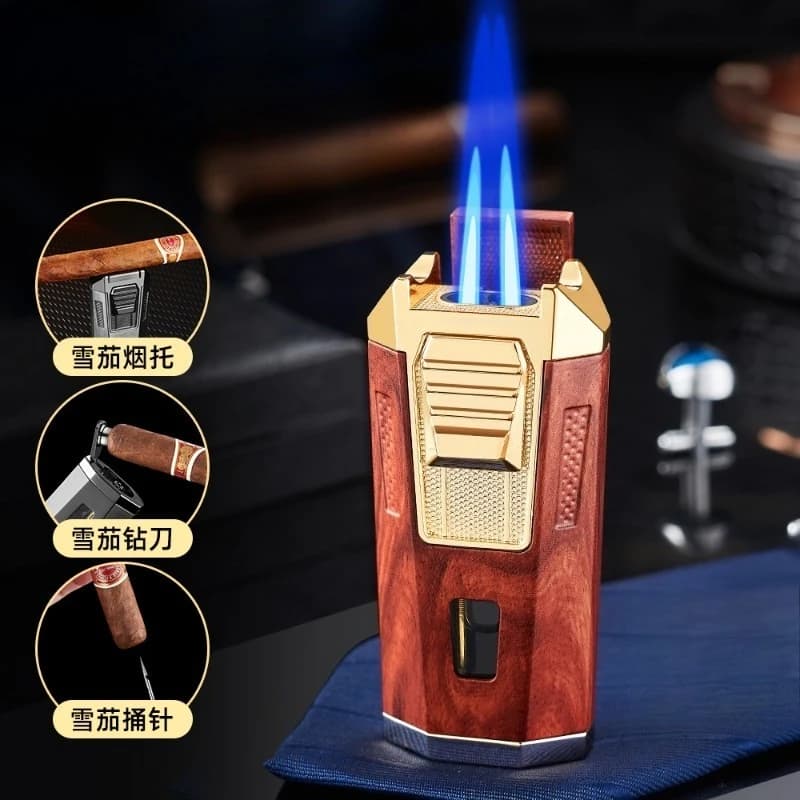 Dual-fire Direct-fire Windproof Cigar Lighter, Multifunctional High-end Durable Metal Inflatable Lighter Men's Gift