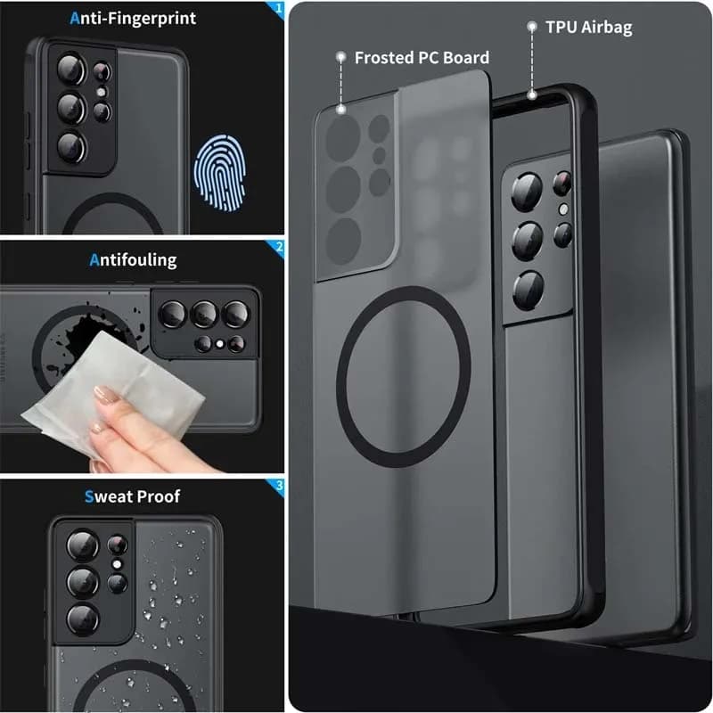 Cover Magnetica Opaca Rigida per MagSafe per Samsung Galaxy S25 Ultra S24 Plus S23 FE S22 S21 Note 20 10 A56 A36 A26 A16