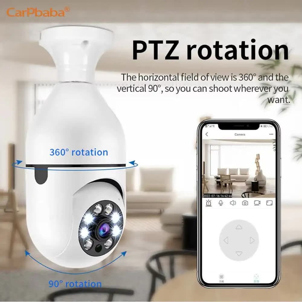 Carpbaba YCC365Plus Lampadina con Telecamera IP WiFi 1080P Panoramica 360° PTZ per Sicurezza Domestica, Monitoraggio Bambini e Animali