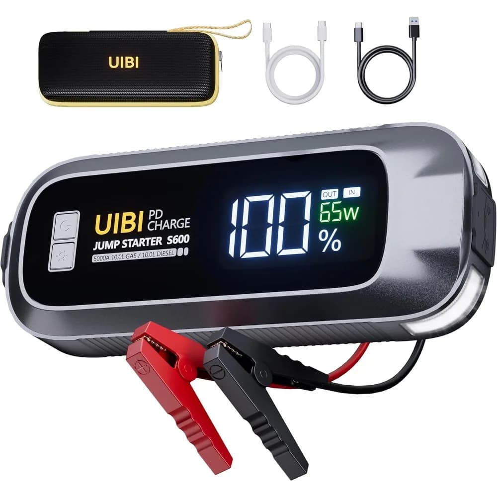 UIBI S600 Jump Starter 5000A, 26800mAh Batteria per auto Jumper Starter portatile con ricarica rapida PD65W, display LCD, 2 luci LED, 12