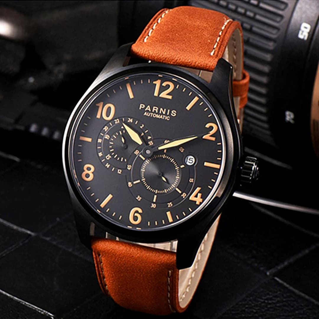 Parnis Automatic Mechanical Watch with Miyota 8219 Movement, 24-Hour Calendar, Sports Luminous Dial, Genuine Men’s Wristwatch