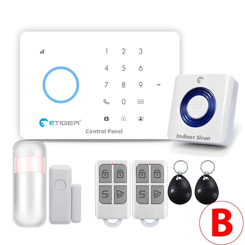 Sistema di Allarme Wireless GSM SMS Etiger S3B 433mhz per Sicurezza Domestica, Compatibile con Sirena Intelligente