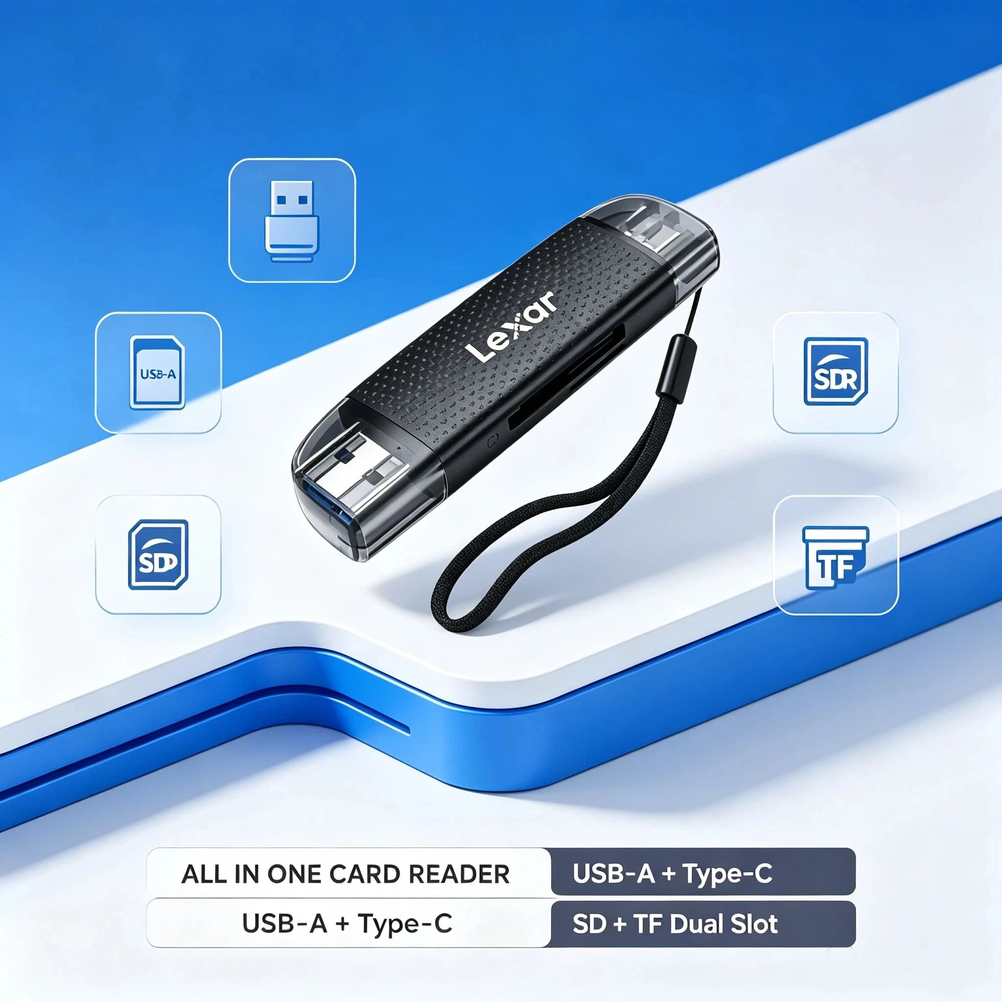 Lexar USB C Memory Card Reader for Laptop Phone Tablet Computer USB A Dual Slot USB 3.2 205MB/s SD Micro SD Card Reader