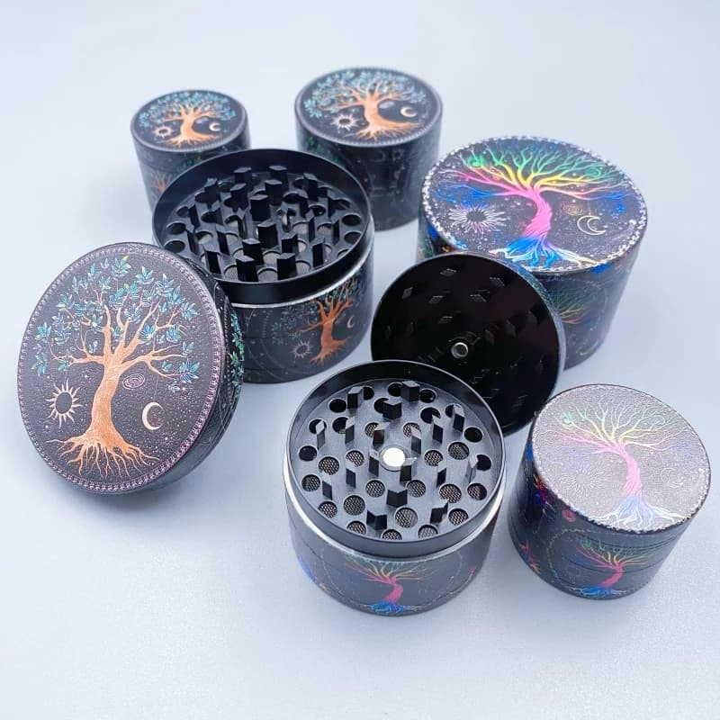 40/50/60mm Boho Tree Herb Grinder 4 Strati Manuale Spezie Mulino sale Mortario pepe Erba grezza Smerigliatrice per tabacco Fumatori Strumento per sigarette