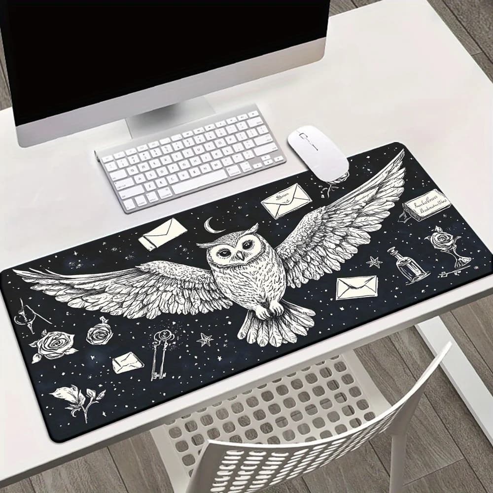 Tappetino per Mouse XXL con Costellazione di Gufo Mistico, Tappetino da Scrivania Esteso in Gomma Resistente, Accessorio per Ufficio e Gaming