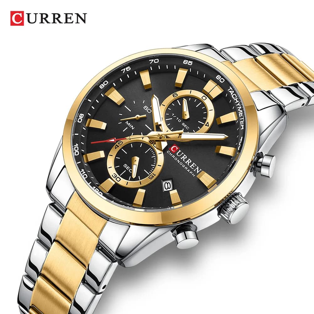 Curren/Carien 8445 Men's Watch - Calendar Quartz Watch - Six-needle Steel Strap Watch - Business Men's Watch