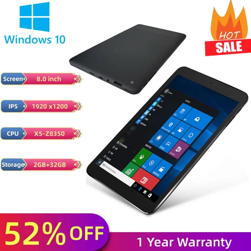 Tablet Windows 10 da 8 pollici a 64 bit X5-Z8350 Quad Core Doppia fotocamera 1920 x1200IPS 2 GB DDR3 RAM 32 GB eMMC 4000 mAh WIFI Bluetooth-4.0