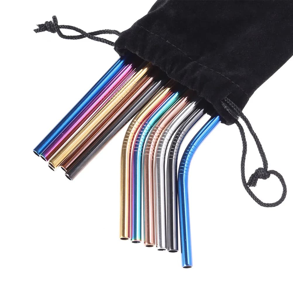Set di 10 Sacchetti Porta Cannucce Leggeri in Cotone e Lino, Custodia Pieghevole con Coulisse per Cannucce Riutilizzabili, Organizzatore da Viaggio per Posate