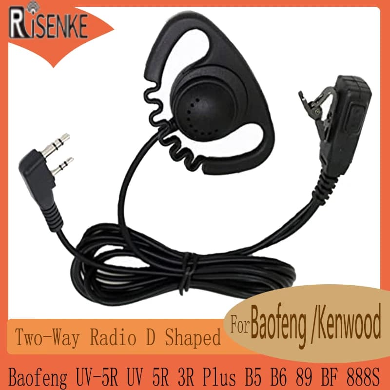 Auricolare a forma di D per Baofeng Walkie Talkie UV-5R,UV 5R,3R Plus,B5,B6,BF888S, Kenwood TK3101 TK2312