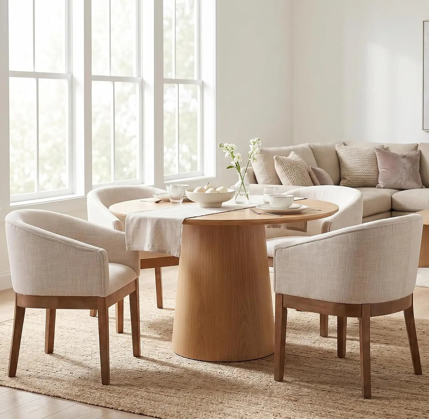 Upholstered Dining Chairs Set of 4 Modern Linen Dining Room Chairs Curved Back Kitchen Chairs with Black Wood Legs, Custom