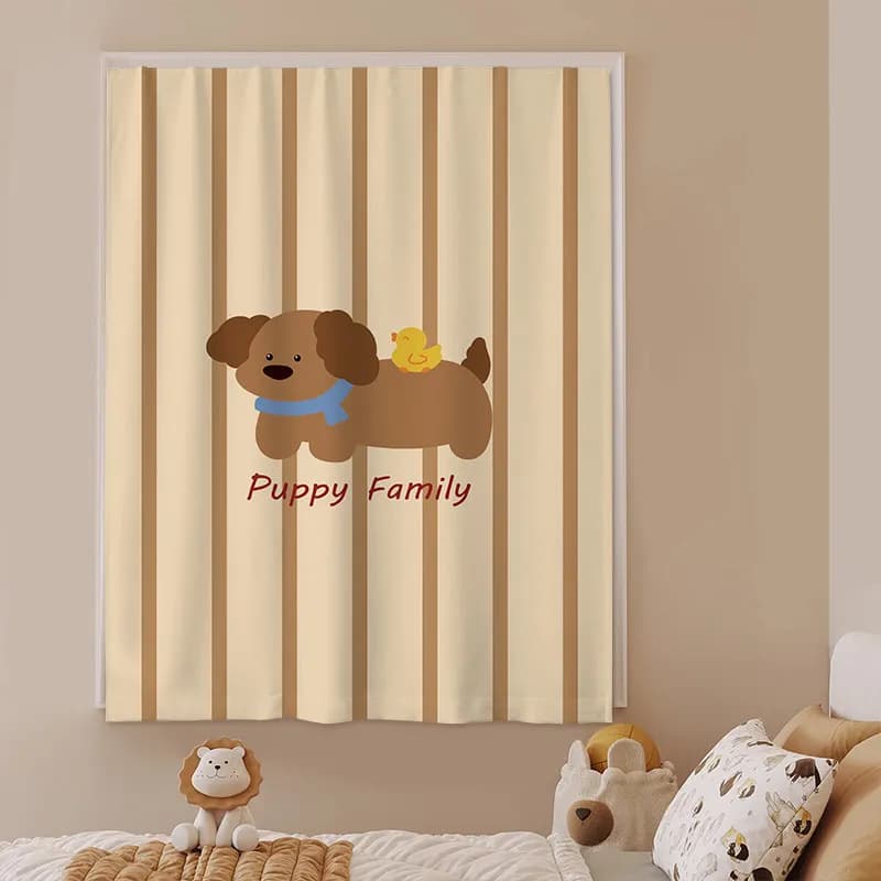 VIKAMA Cartoon Bedroom Curtains Velcro Fasteners No-Hole Installation Children's Room Window Covering Curtain Home Decoration
