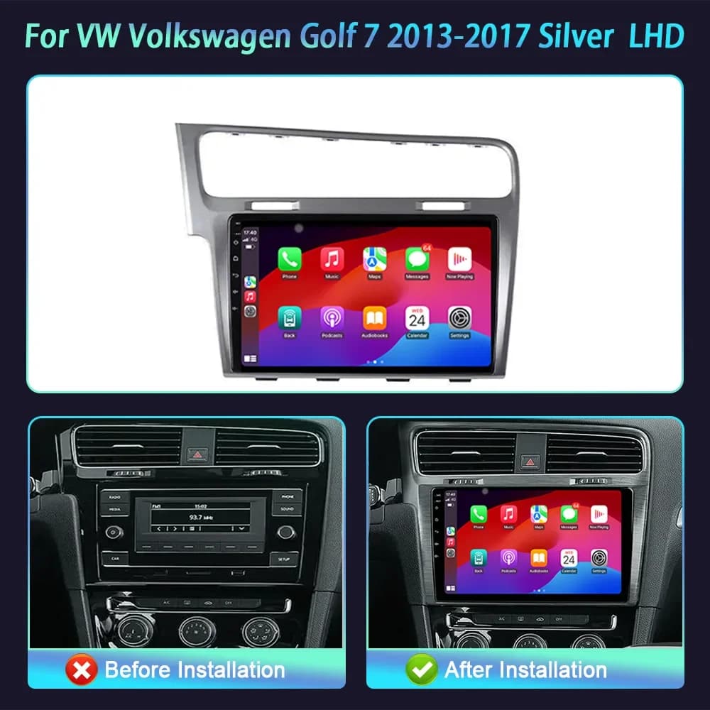 10inch Car Radio For VW Volkswagen Golf 7 2013-2017 Silver BT Carplay Android 16 Multimedia Navigation Head Unit 2K QLED Screen