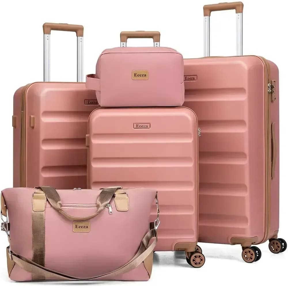 5-Piece Luggage Set with Spinner Wheels, ABS Hardshell, TSA Lock, Carry-On Sizes (Pink, 20/24/28 Inch)