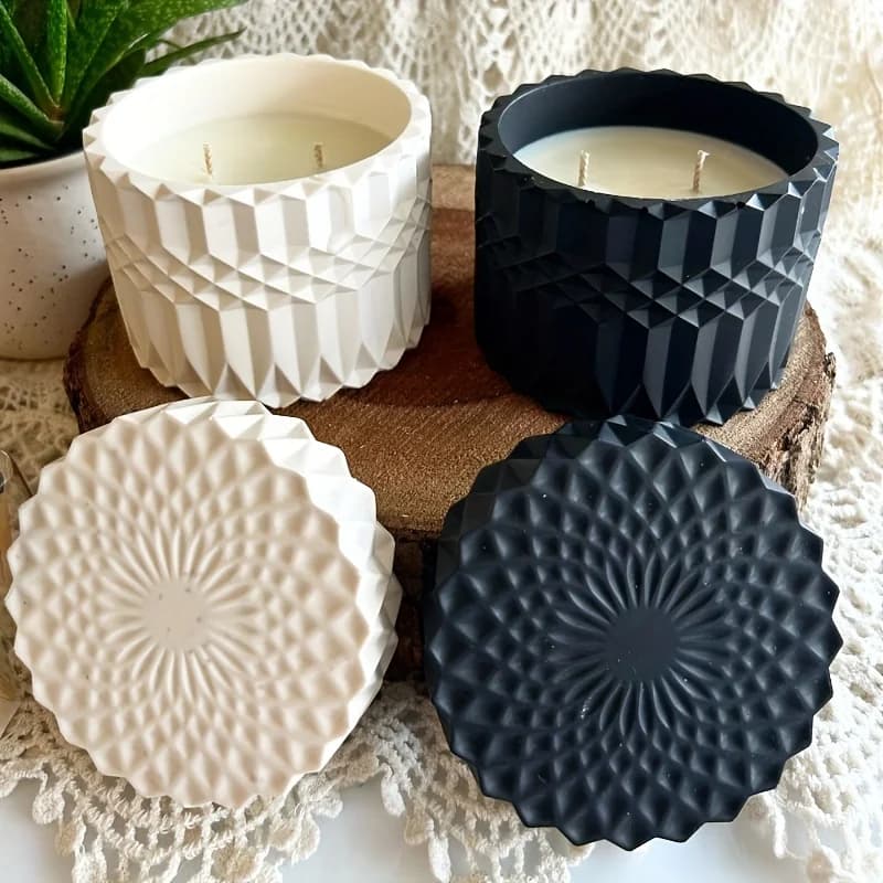 Set di 1 stampo in silicone per resina, gesso e cemento, a forma di cilindro, per tazze portacandele Ripple, vasi per candele e vasi per fiori, per decorazioni per la casa