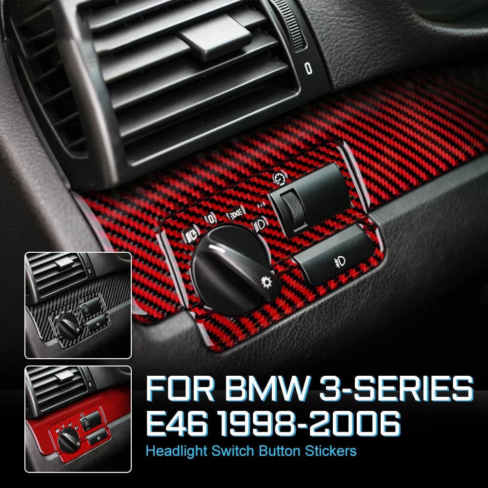 For BMW E46 1998-2006 3 Series Headlight Switch Decor, Real Carbon Fiber Exact Fit Easy Peel & Stick Anti-Scratch Accessory
