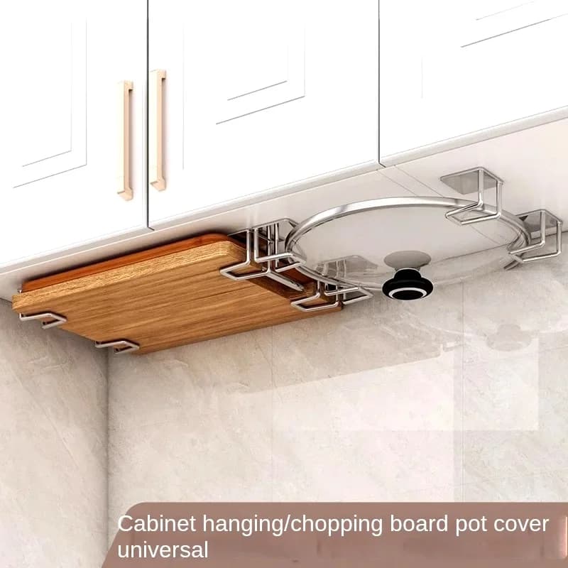 Kitchen Non Perforated Stainless Steel Storage Rack, Wall Mounted Pot Cover Rack, Cabinet Bottom Cutting Board Storage Rack