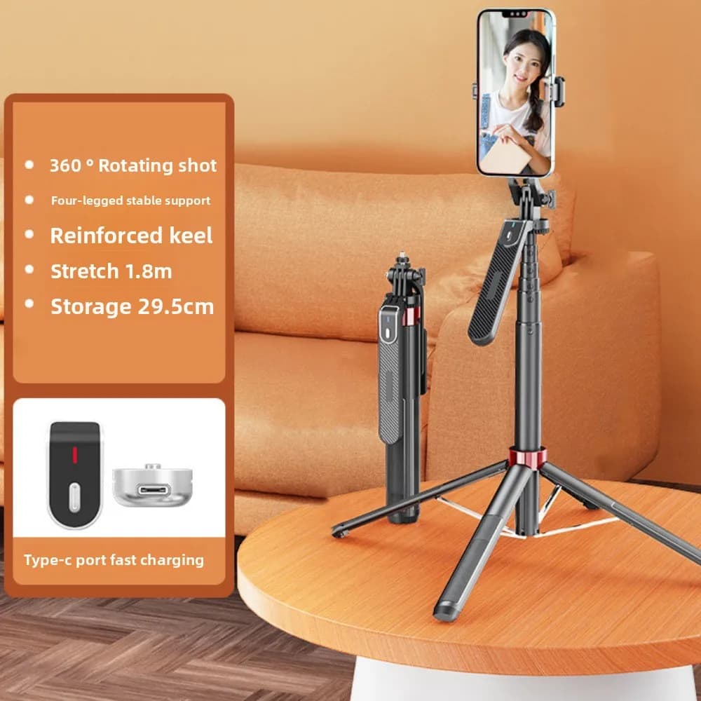 Bastone Selfie Telescopico a Quattro Gambe 1.8m, Bastone Selfie Bluetooth Portatile Regolabile e Leggero