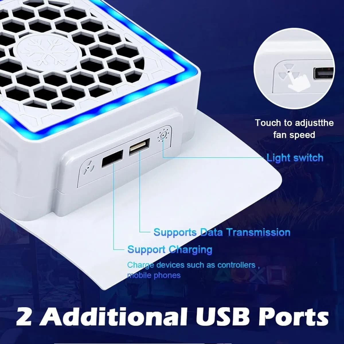 Ventola di Raffreddamento AS62 con Luce LED e 2 Porte USB, Raffreddatore Laterale per Console di Gioco PS5 SLIM, Accessori per Console