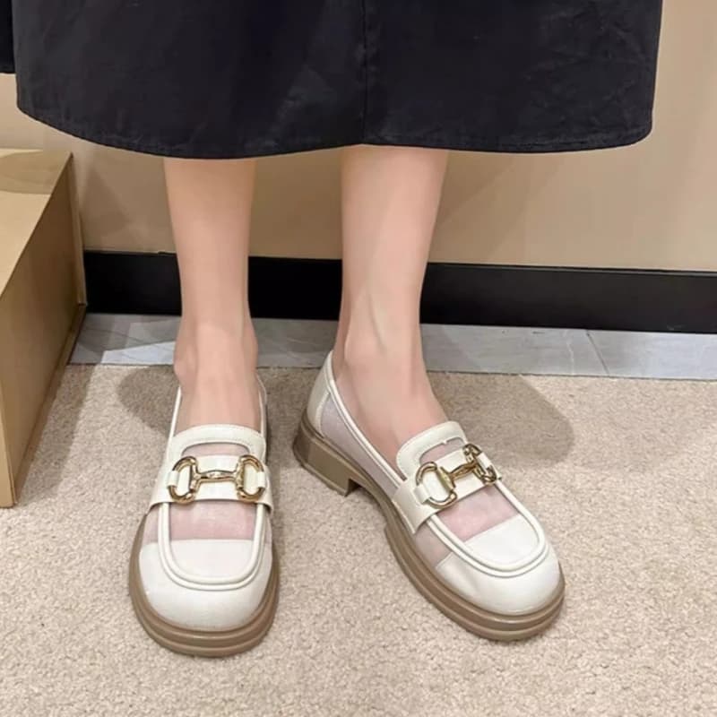Nuove Ciabatte Estive da Donna in Rete, Design Sottile e Traforato, Super Morbide, con Plateau e Suola Spessa, Stile Scolastico, in Pelle, con Rialzo Interno