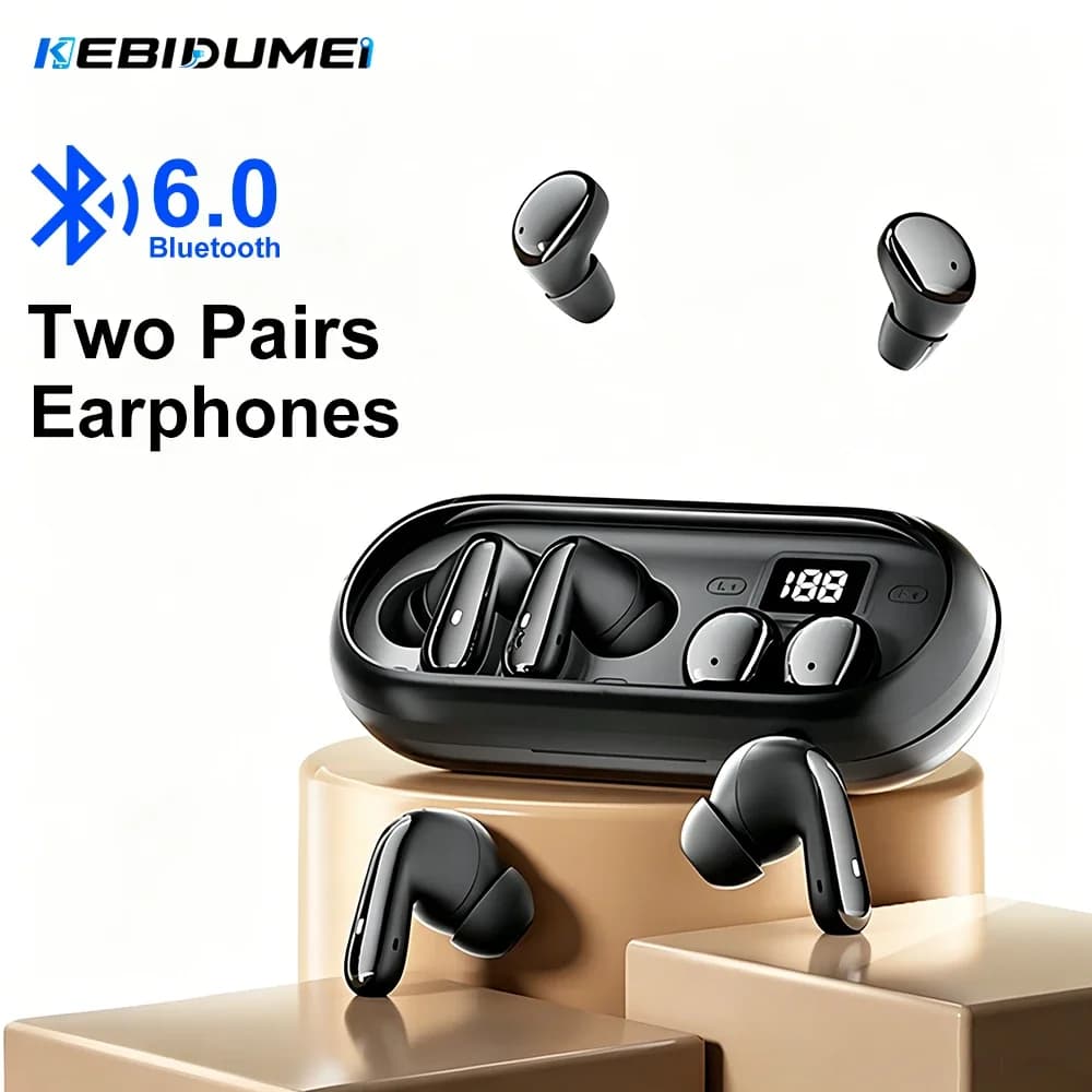 KEBIDUMEI 2 Pairs of Earbuds Bluetooth 6.0 in ear Twin Earphone HIFI Stereo Sound Wireless Headphones Low Latency Game Headsets