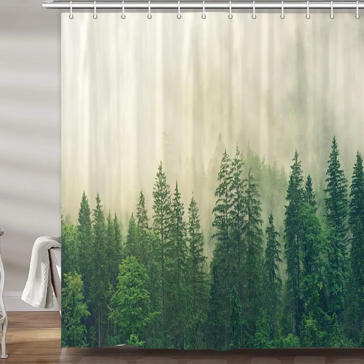 Waterproof Forest Nature Shower Curtain Polyester Bath Decor Woodland Misty Rainforest Landscape Curtain for Bathroom Accent Mod