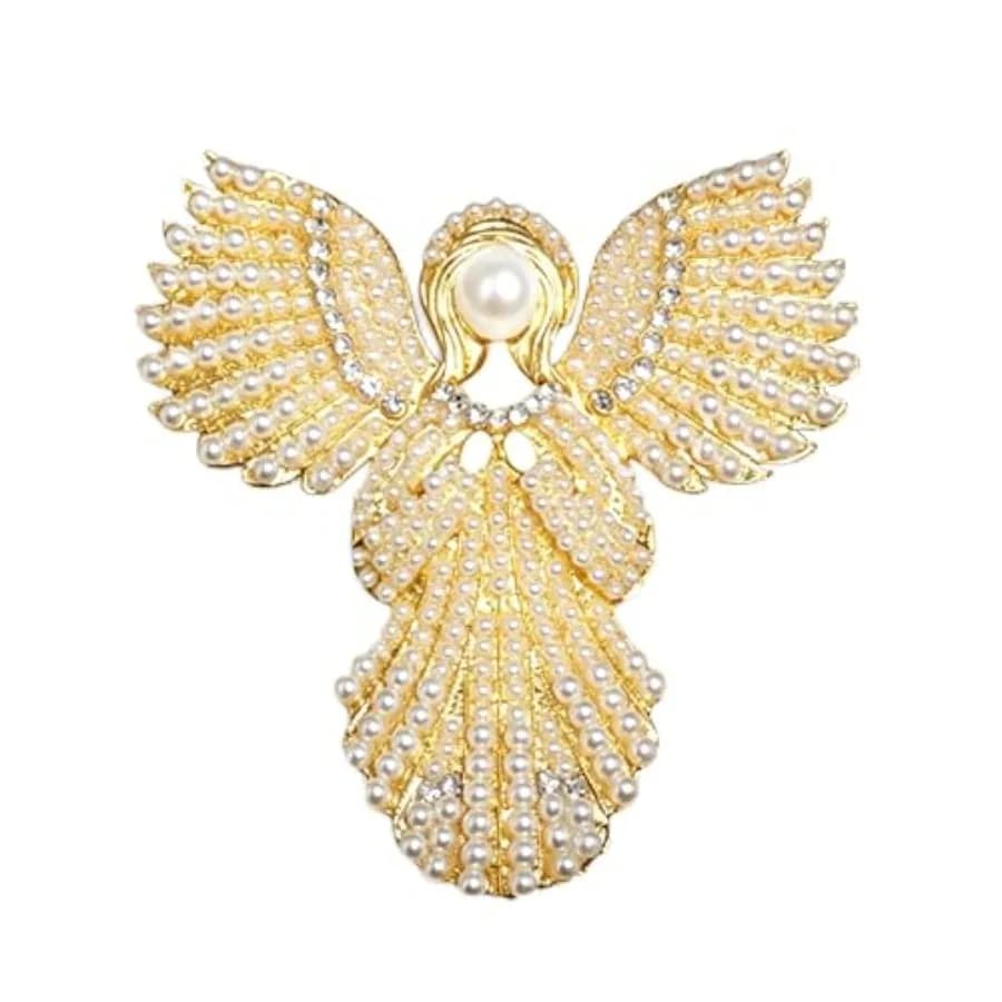 Handmade Pearl Angel Brooch - Gold Angel Lapel Pin with Crystal Accents, Angel Shaped Brooches for Clothes Scarves, Elegant Bro