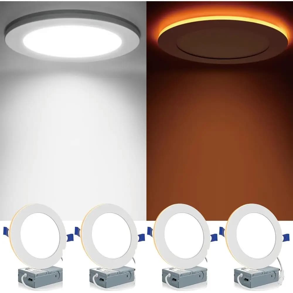 Confezione da 4 Plafoniere LED da 6 Pollici 5CCT con Luce Notturna, 2700K/3000K/3500K/4000K/5000K Selezionabili, Lampada da Soffitto LED Ultra Sottile