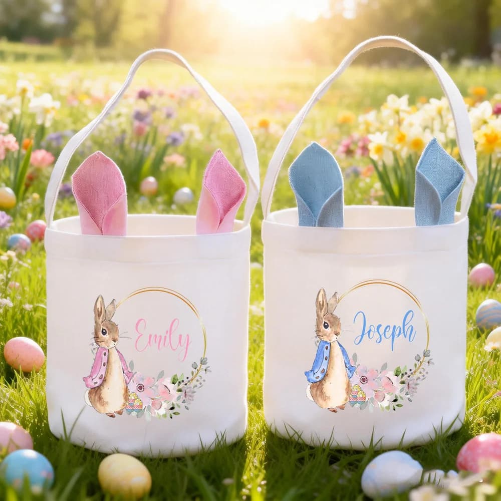 Borse tote personalizzate a tema coniglietto per Pasqua, riutilizzabili per il cestino di Pasqua, per la caccia alle uova, per feste di primavera e celebrazioni.