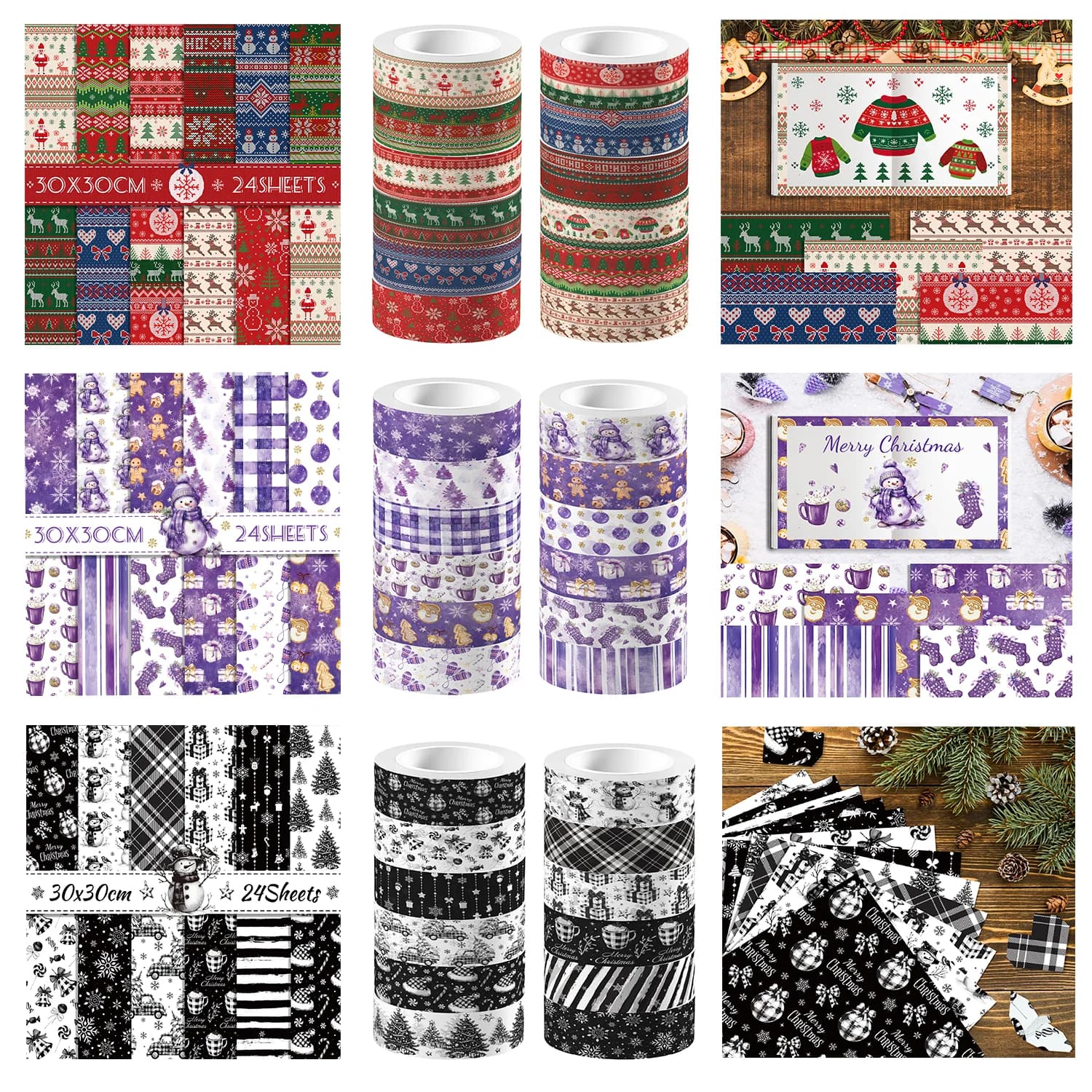 Christmas Washi Tape And Background Paper Photo Album Decor Card Making Scrapbook Making Paper Art Background DIY Craft Material