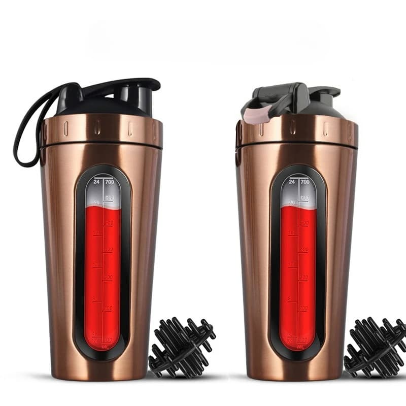 700 ml stainless steel shaker bottle with graduated scale, leak proof, for gym, fitness, sport, protein powder, shaker for whey, water bottle (1 piece)