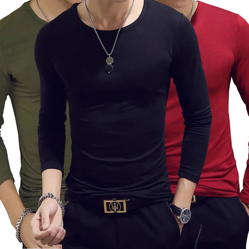 Men Long Sleeve Solid T Shirt Slim Fit Sportswear Fitness Tops Casual Tees Breathable Daily Workout Running Athletic Apparel