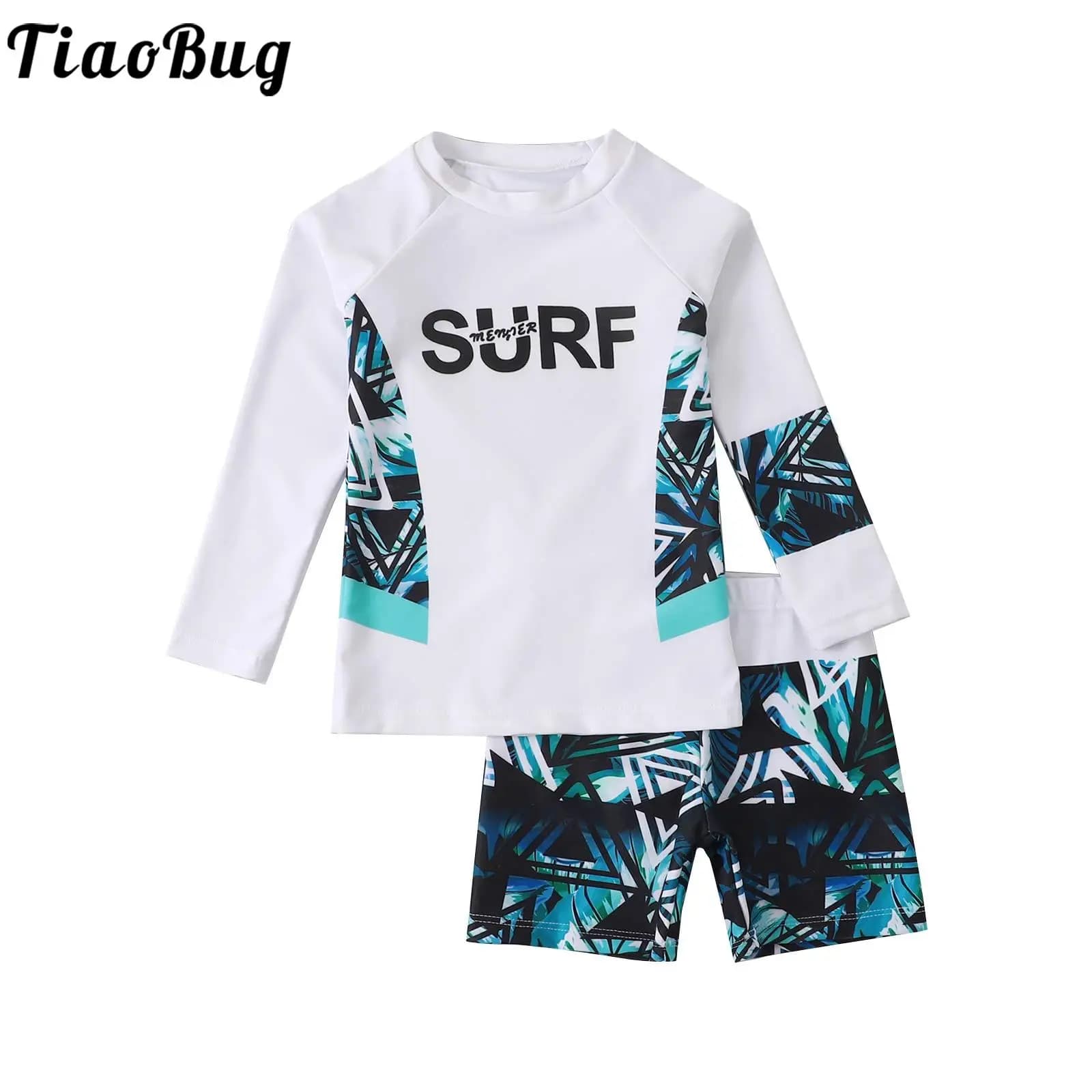 Bambini ragazzi manica lunga UPF 50 + protezione solare Rash Guard costumi da bagno due pezzi camicia Top con costume da bagno costumi da bagno costume da bagno