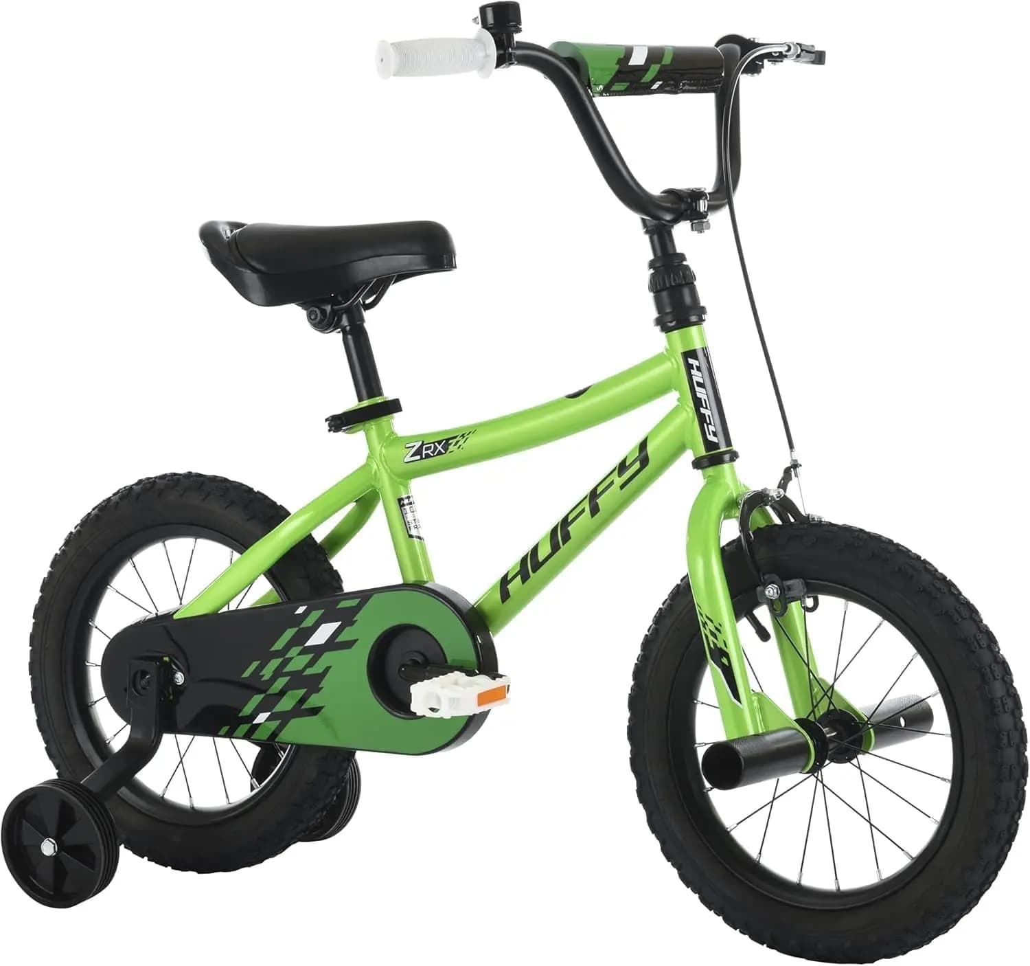 Bicicletta BMX per bambini da 14 pollici con rotelle, sella regolabile, pedane anteriori, verde