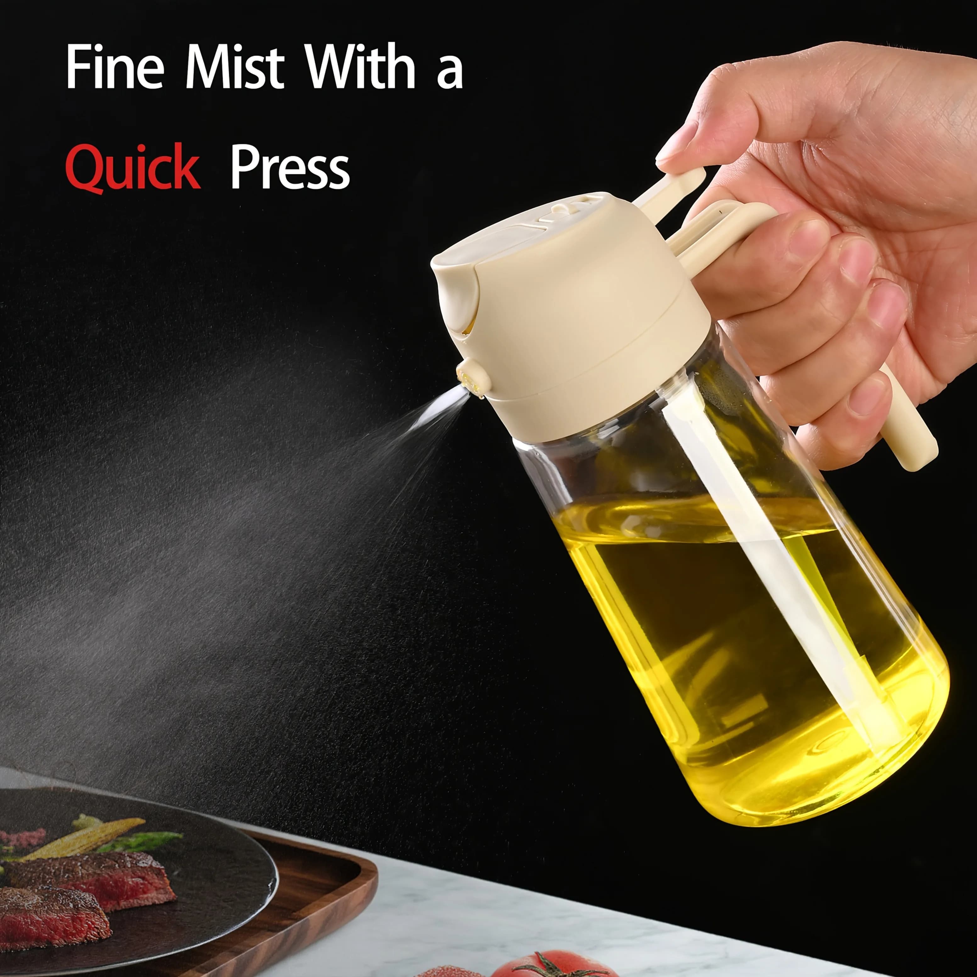 Spruzzatori e dosatori di olio 2 in 1, dispenser per olio d'oliva, iniettori per friggitrici ad aria e per grigliare e cucinare, Cucina sana, Plastica/vetro