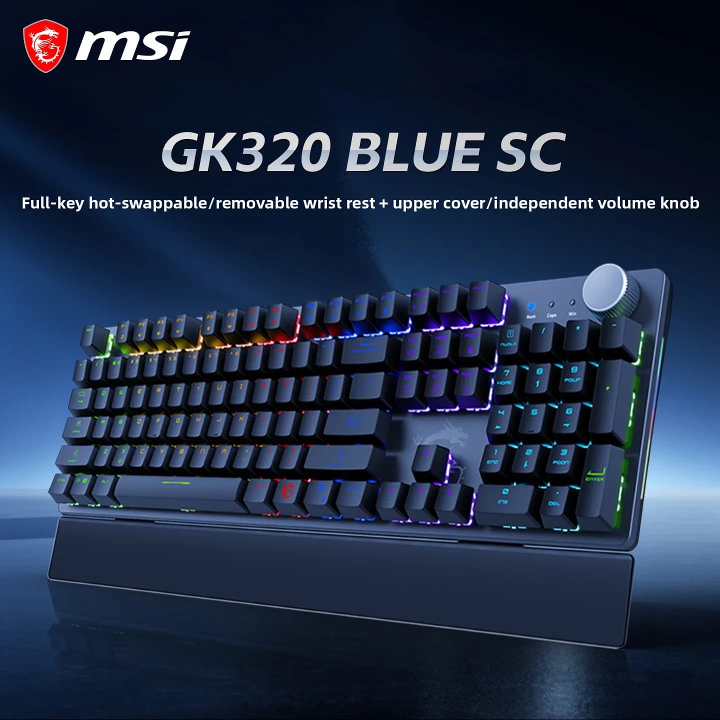 MSI GK320 Gaming Mechanical Keyboard, Detachable Magnetic Cover, RGB Backlit Ergonomic Keyboard