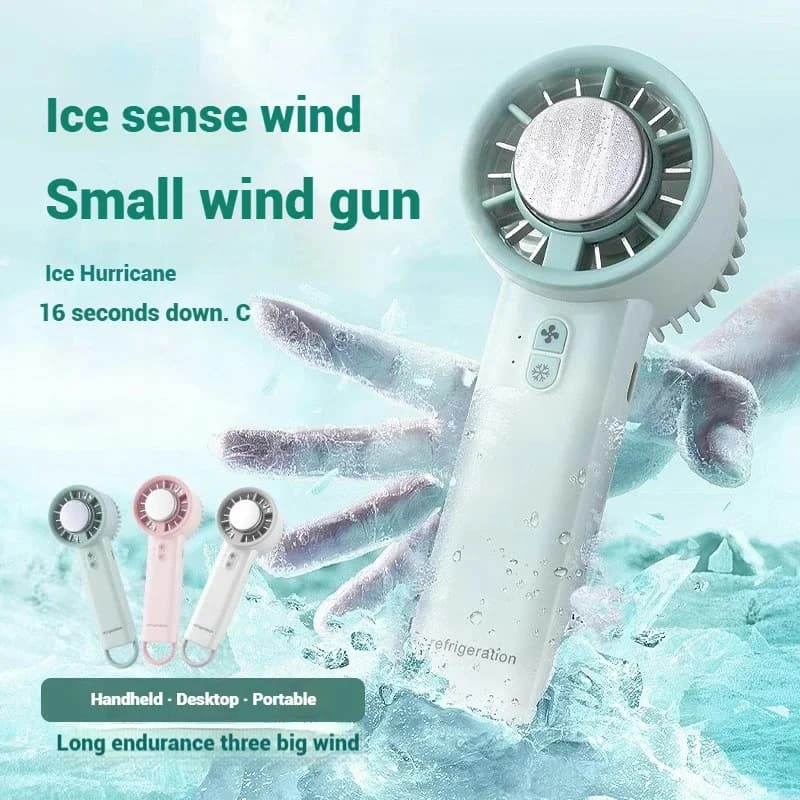 Ventilatore portatile elettrico con raffreddamento a ghiaccio, mini ventilatore turbo ricaricabile USB, ventilatore personale per l'estate, per uso esterno e campeggio.