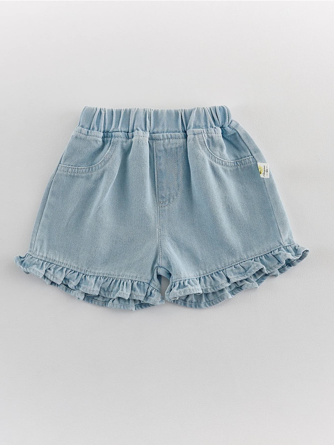 Eleganti pantaloncini in denim morbido per bambine, nuovi hot pants con volant in stile coreano per l'estate 2026, pantaloni alla moda per bambini