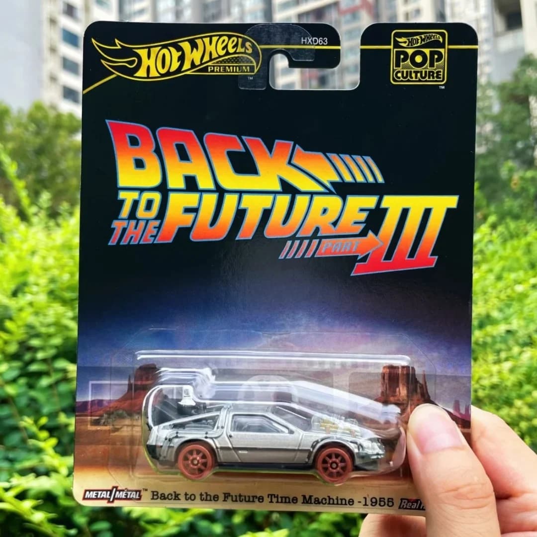 Hot Wheels Premium Cultura pop Ritorno al futuro 1955 Macchina del tempo 1:64 Modello pressofuso Corpo in metallo Ventole da collezione Regalo Giocattolo per bambini