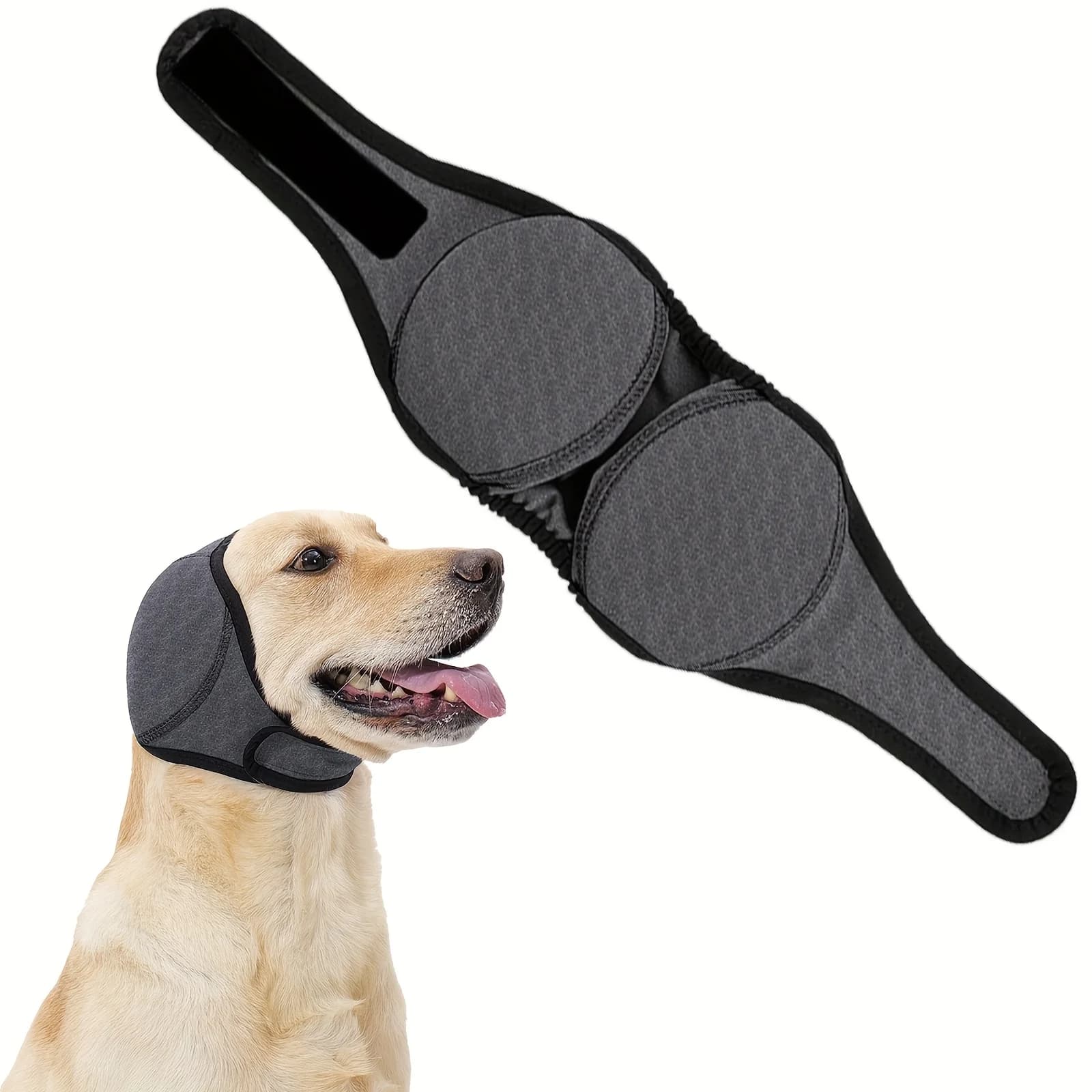 Copricapo anti-ansia per cani con cancellazione del rumore per cani di taglia piccola, media e grande, cappuccio di protezione per le orecchie con design a cinghia regolabile