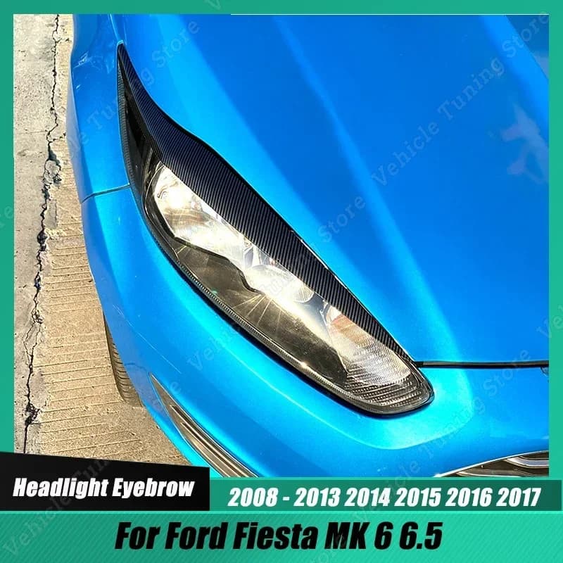 Per Ford Fiesta MK6 MK6.5 2008-2017 Faro Anteriore Sopracciglio Palpebra Coperchio Trim Copertura Della Lampada Accessori Nero Lucido/Aspetto Carbonio ABS