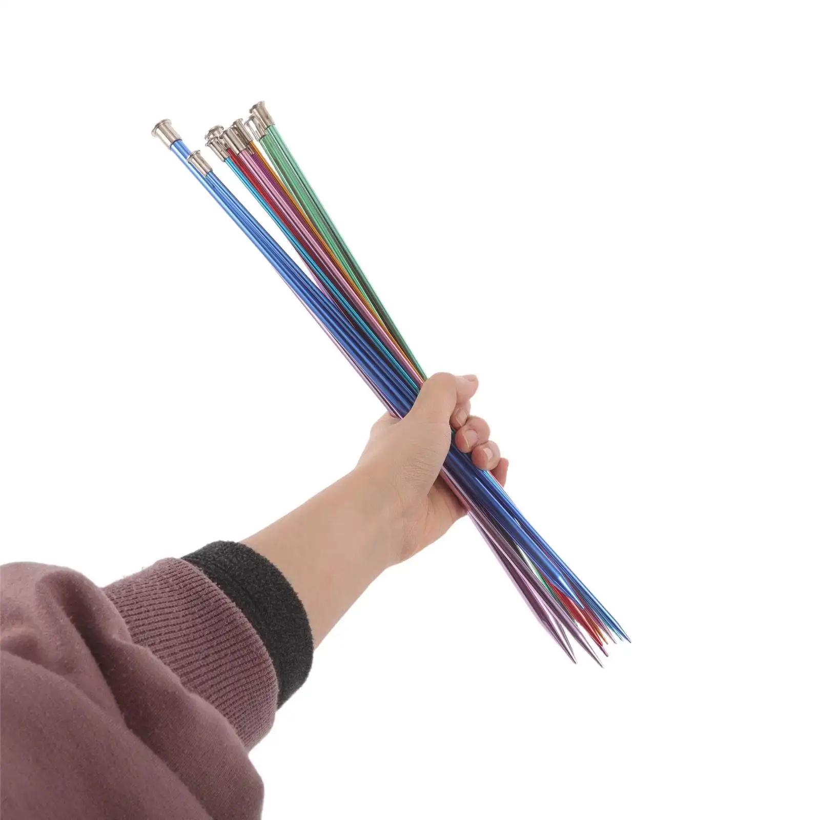 Set di 11 Ferri da Maglia in Lega di Alluminio Vibranti, Adatti per Principianti, Ferri Dritti in Metallo 3.0-10mm, Impugnatura Ergonomica, Lavorazione Liscia del Filato