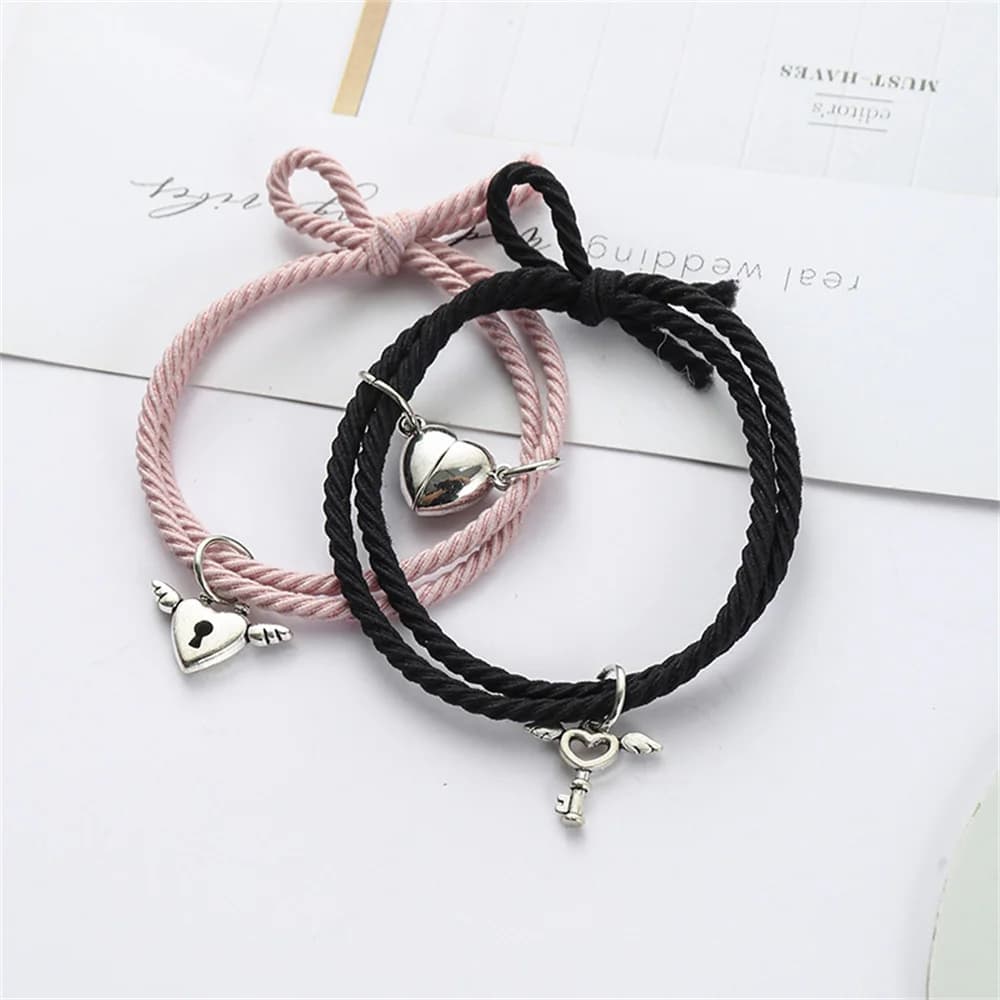 2 pz/set magnete coppia bracciali amanti cuore braccialetto magnetico con serratura a chiave charms donna uomo corda intrecciata catena da polso gioielli