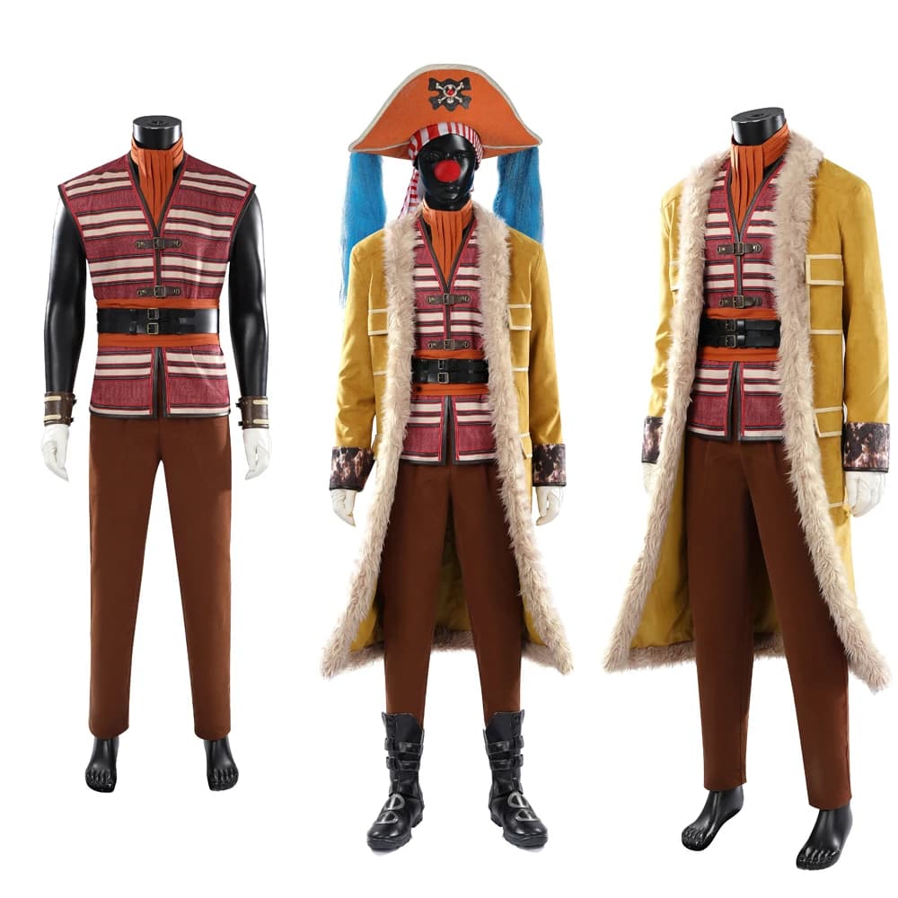 Costume Cosplay Buggy 2026, Giacca in Peluche a Righe per Uomo, Travestimento per Halloween Ispirato ad Anime e Serie TV