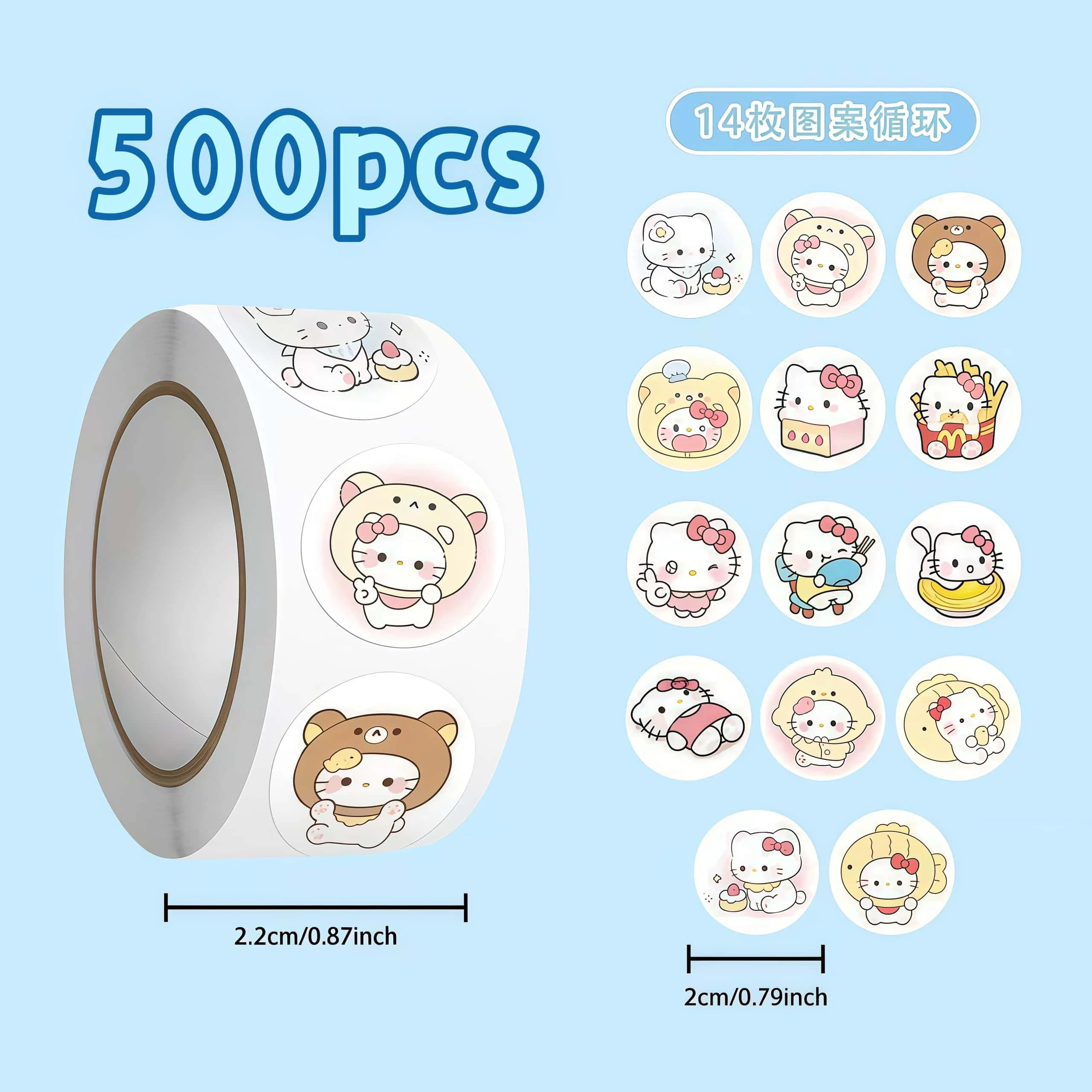 Rotolo di adesivi Hello Kitty da 500 pezzi, 14 disegni unici, decalcomanie in vinile impermeabili per decorazioni Kawaii per diario di telefono portatile